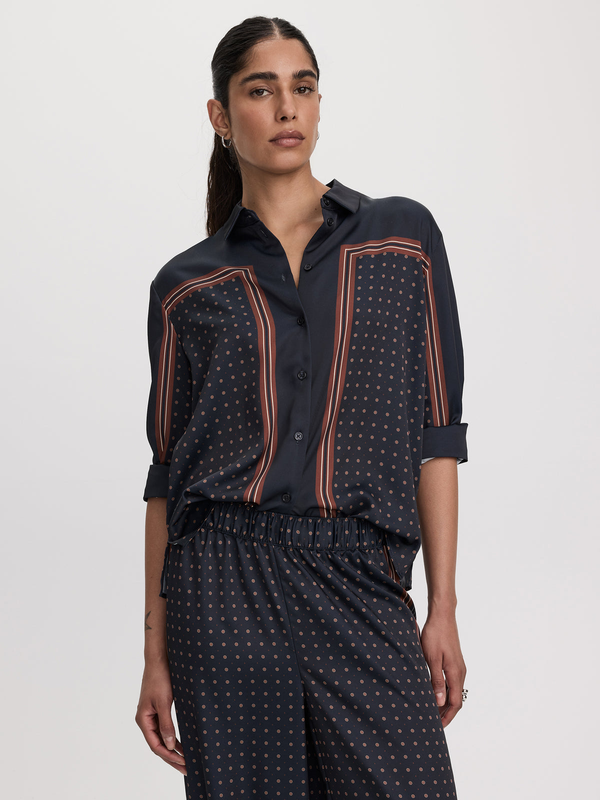 Long-Sleeve Loose Satin Blouse