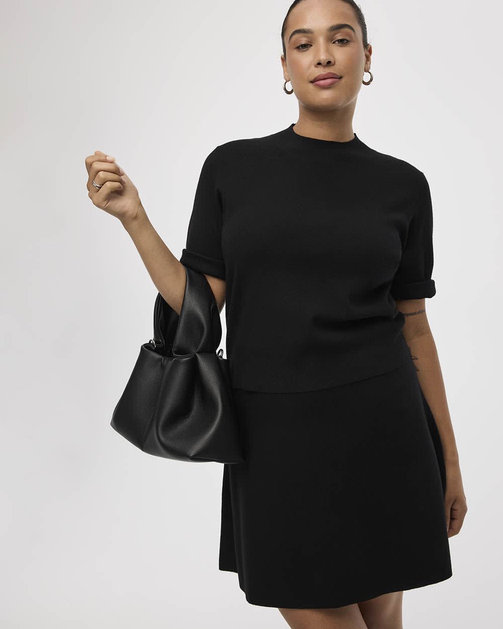 Elbow-Sleeve Mock-Neck Top