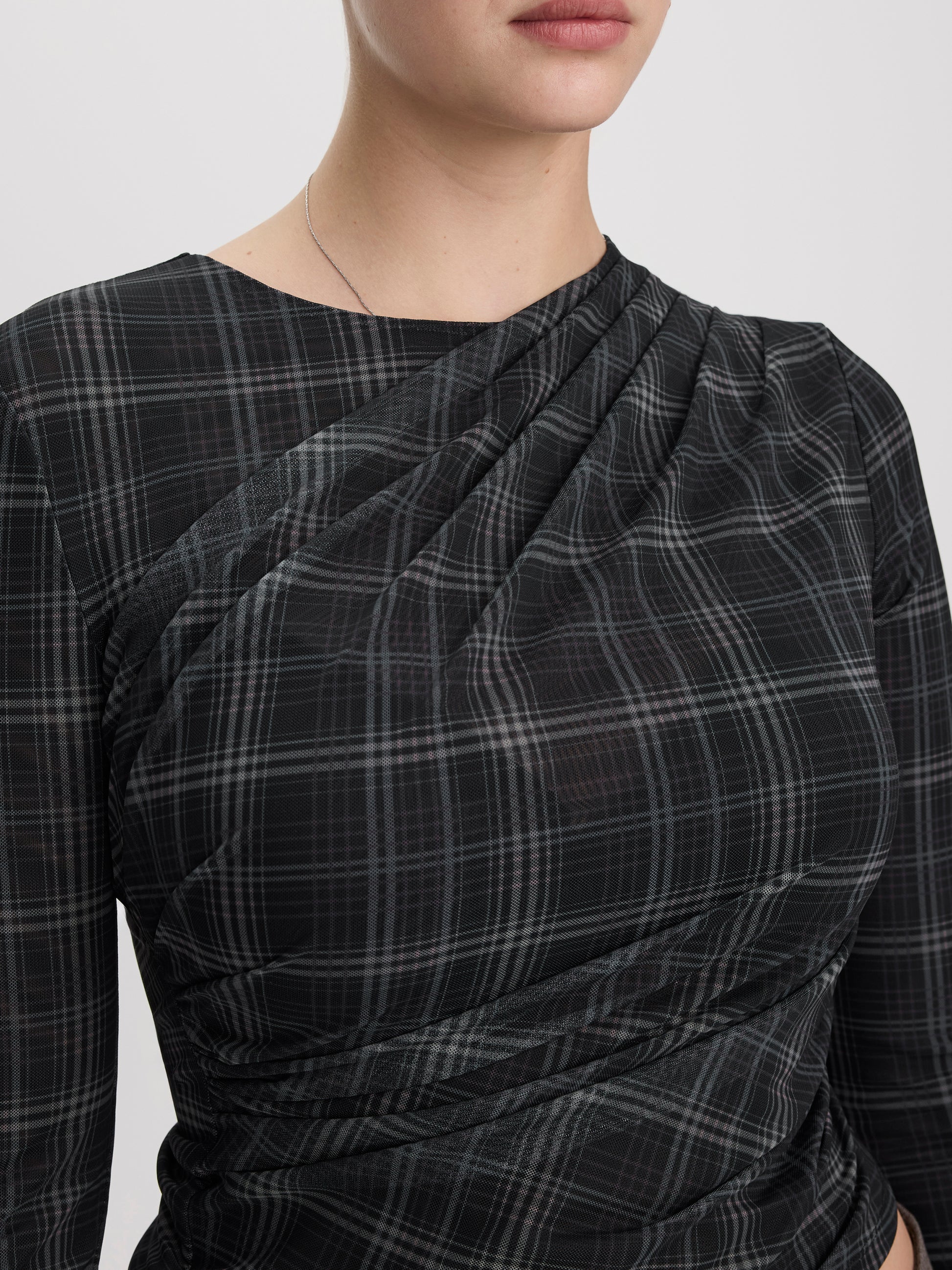Long-Sleeve Crew-Neck Draped Top