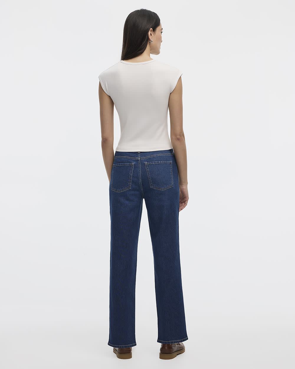 Extended-Sleeve Crew-Neck Ribbed Top