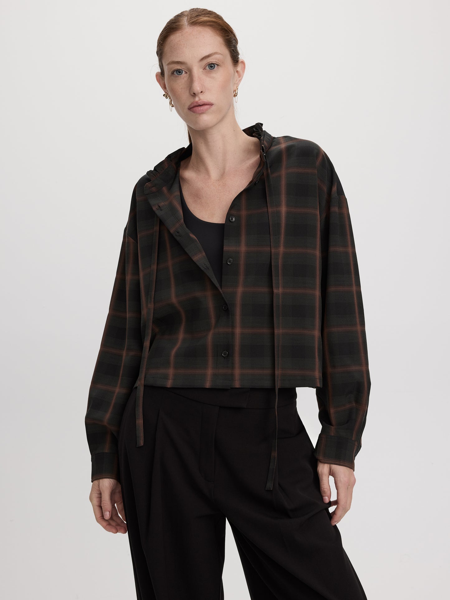 Long-Sleeve Blouse with Mock Neckline with Ruffles
