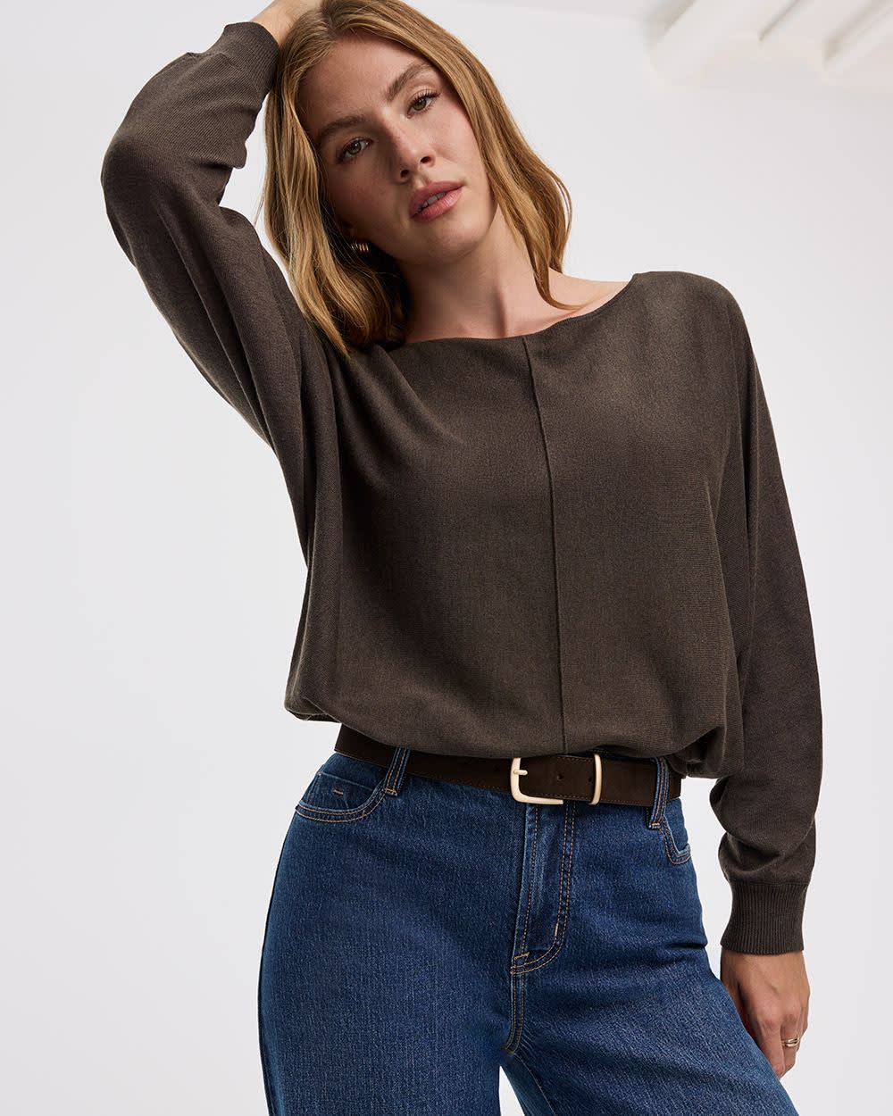 Merino-Blend Long-Sleeve Boat-Neck Sweater