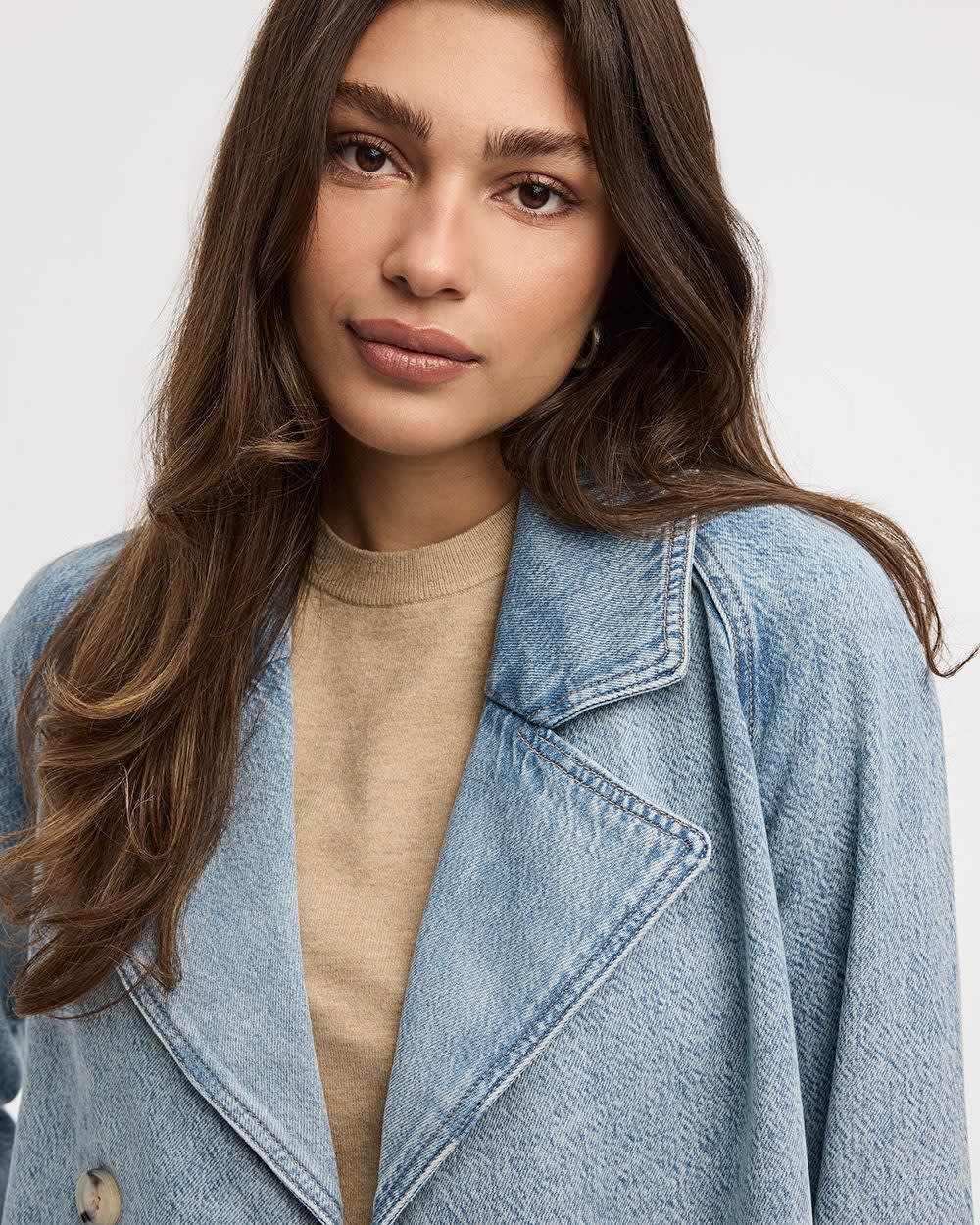 Cropped Denim Trench Coat