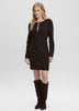 Long-Sleeve Boat-Neck Bodycon Mini Dress