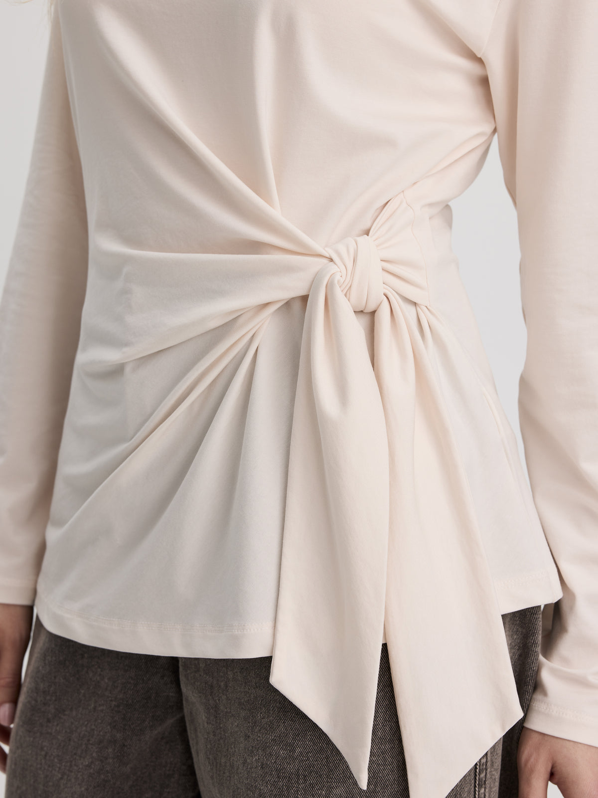 Long-Sleeve Top with Tie at Waist