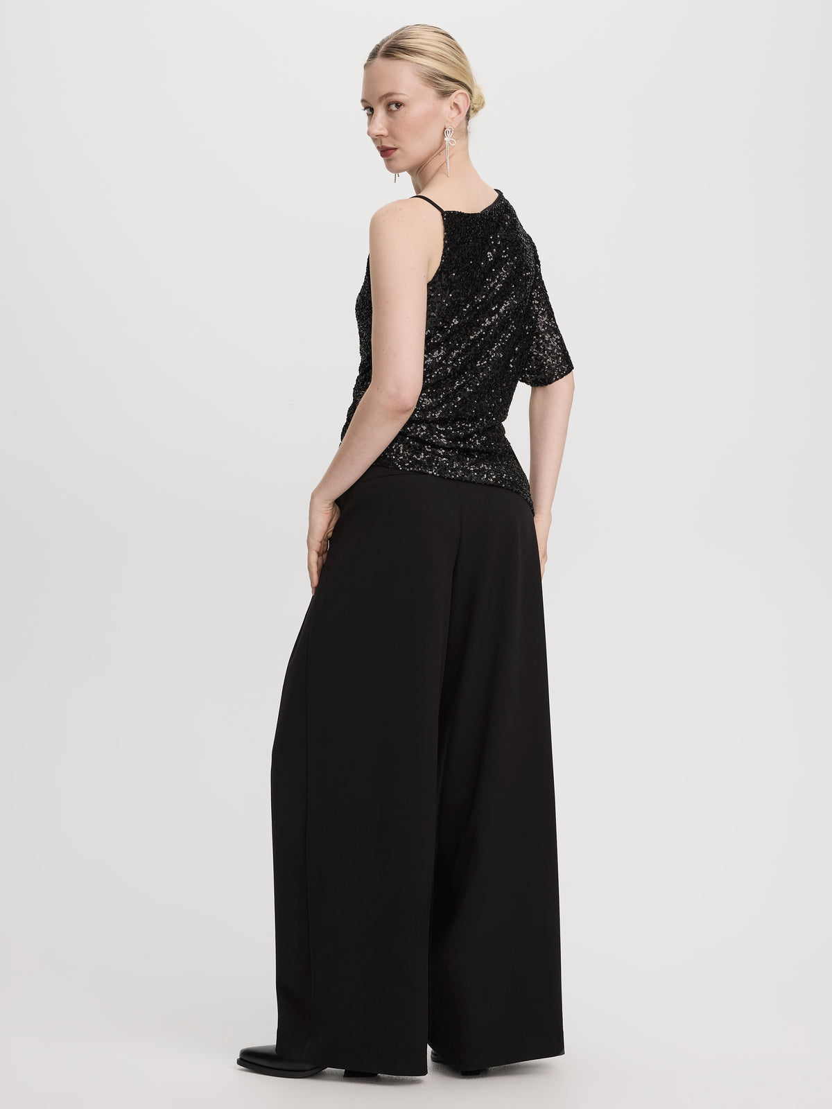 Asymmetrical-Neck Sequins Top
