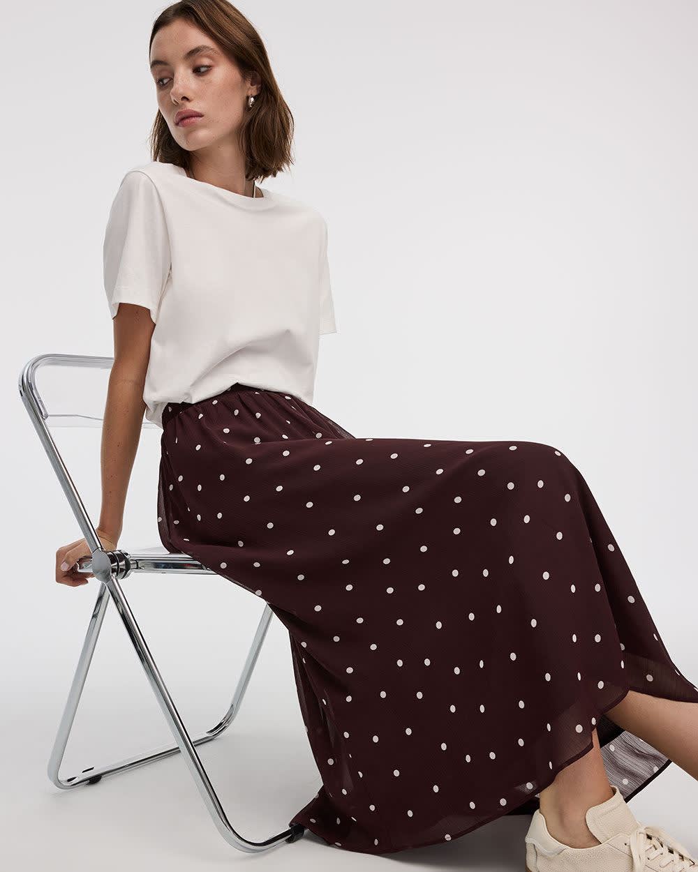 Pleated-Chiffon Midi Skirt