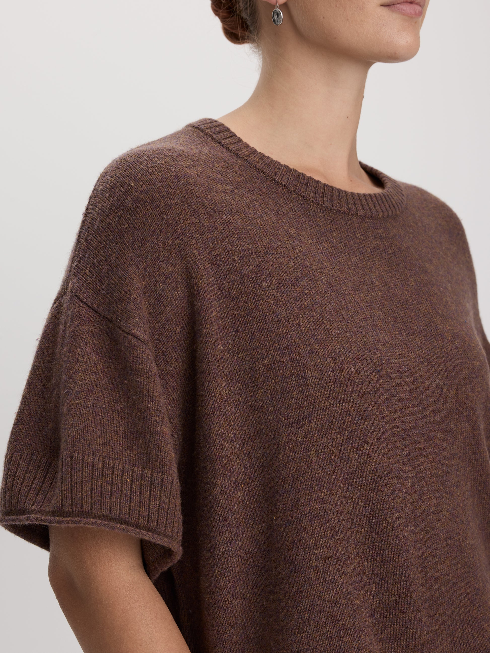 Cashmere-Blend Short-Sleeve Crew-Neck Loose Sweater