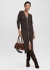 Long-Sleeve V-Neck Buttoned-Down Midi Dress