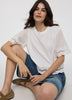 Short-Sleeve Mix-Media Top with Embroidered Trims