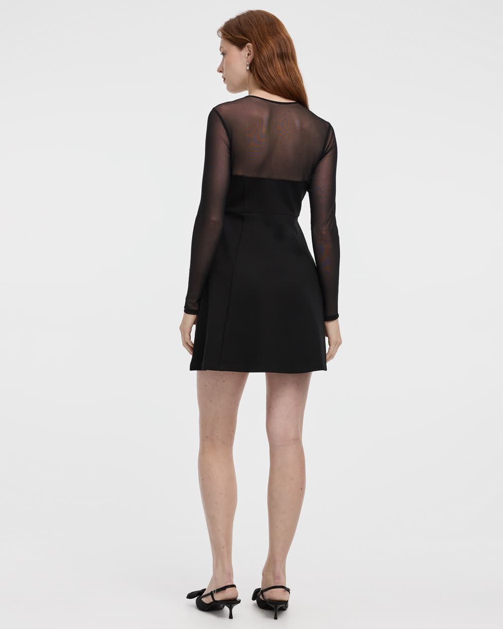 Long-Sleeve Fit-and-Flare Dress with Sheer Yoke | Regular | Reitmans Long-Sleeve Fit-and-Flare Dress with Sheer Yoke | Regular | Reitmans