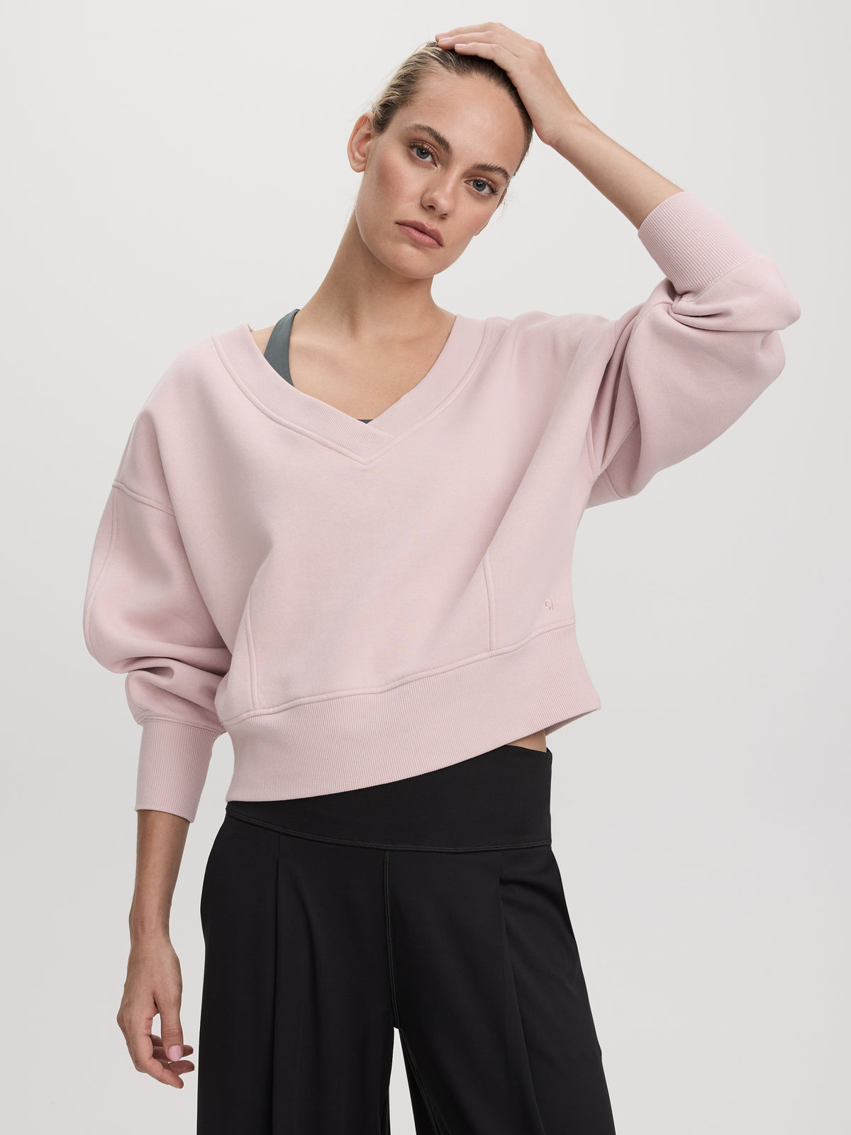 Long-Sleeve V-Neck French Terry Sweatshirt - Hyba