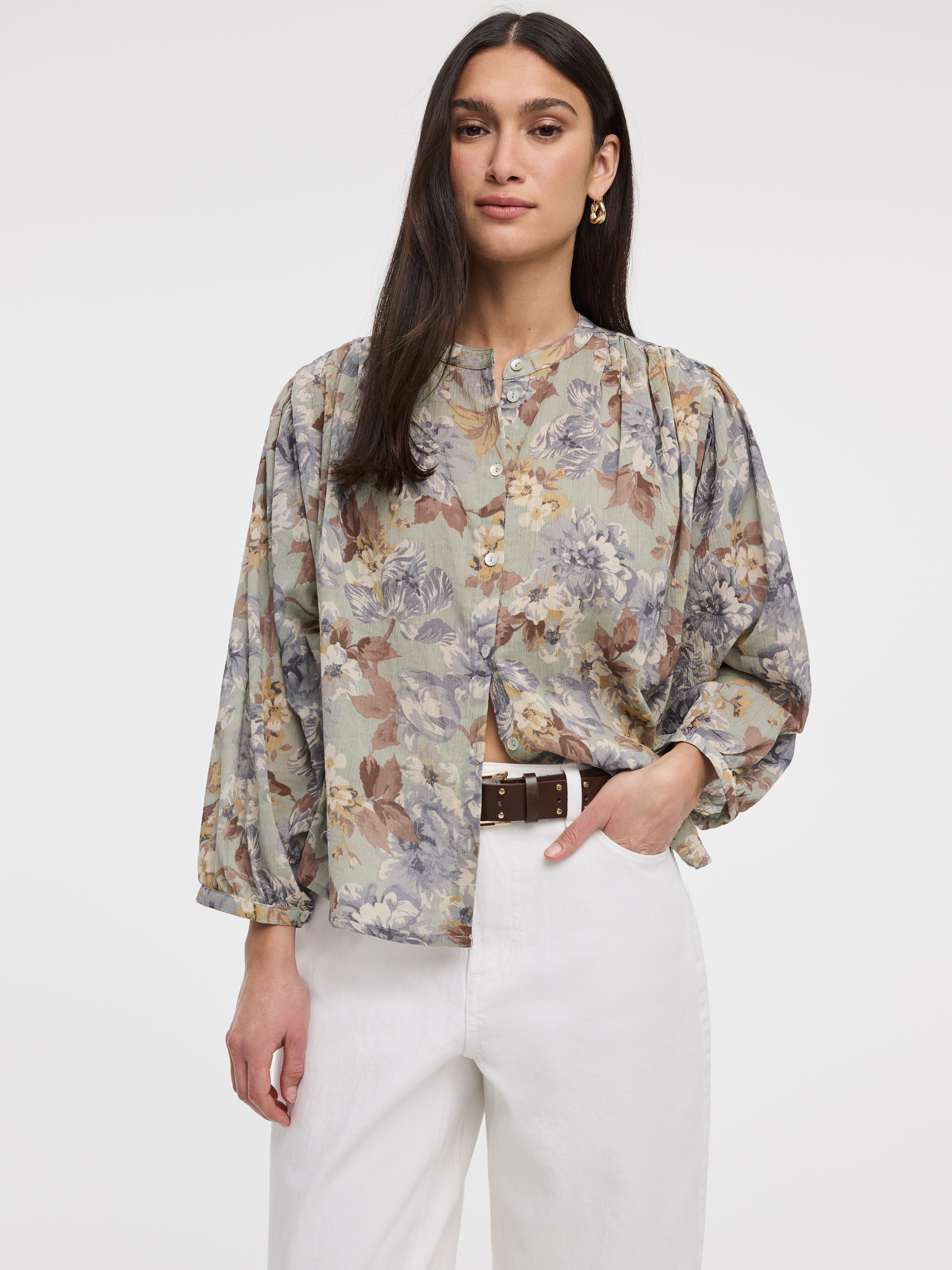 Blouse en gaze à boutonner à col rond