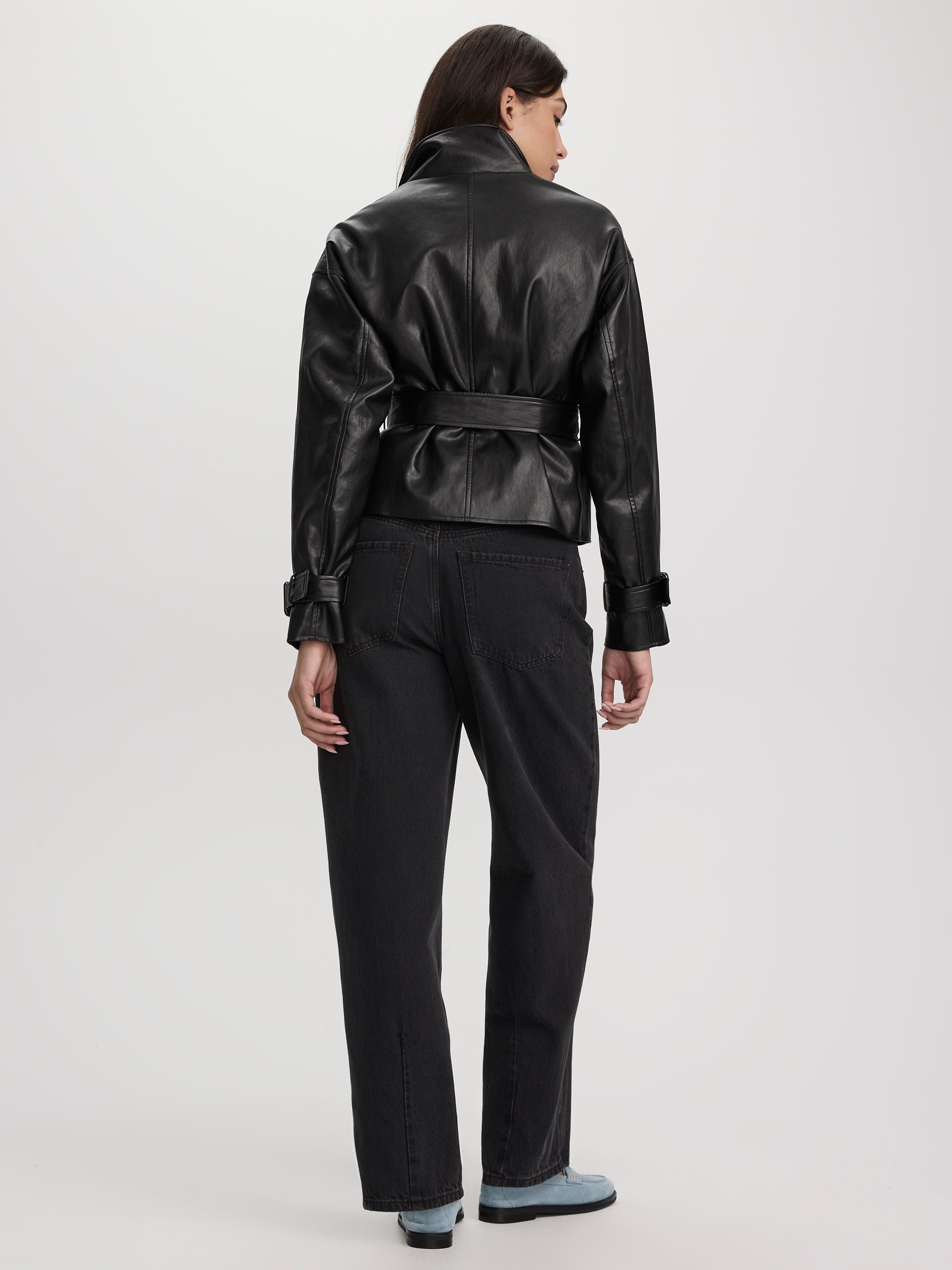 Belted Faux Leather Jacket