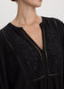 Long-Sleeve Split-Neck Blouse with Embroideries