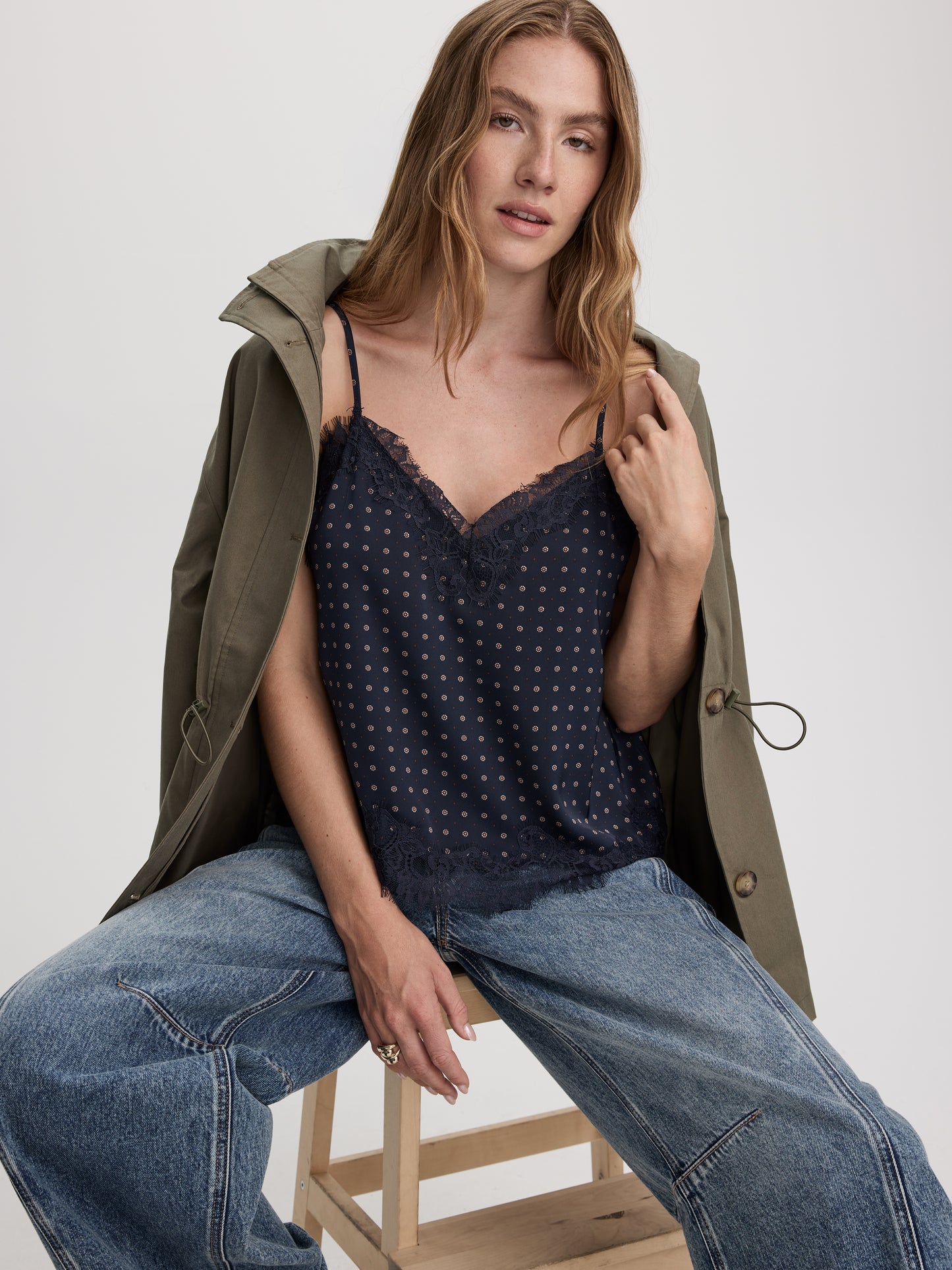 V-Neck Cami with Lace Trim