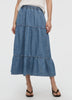 Jupe midi étagée en denim à enfiler 