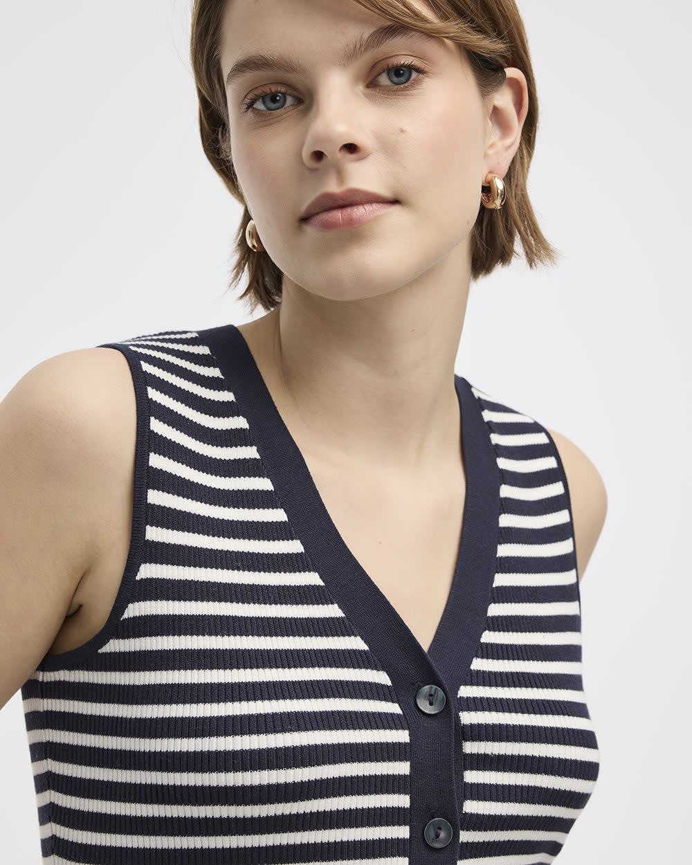 Camisole côtelée à rayures à col V