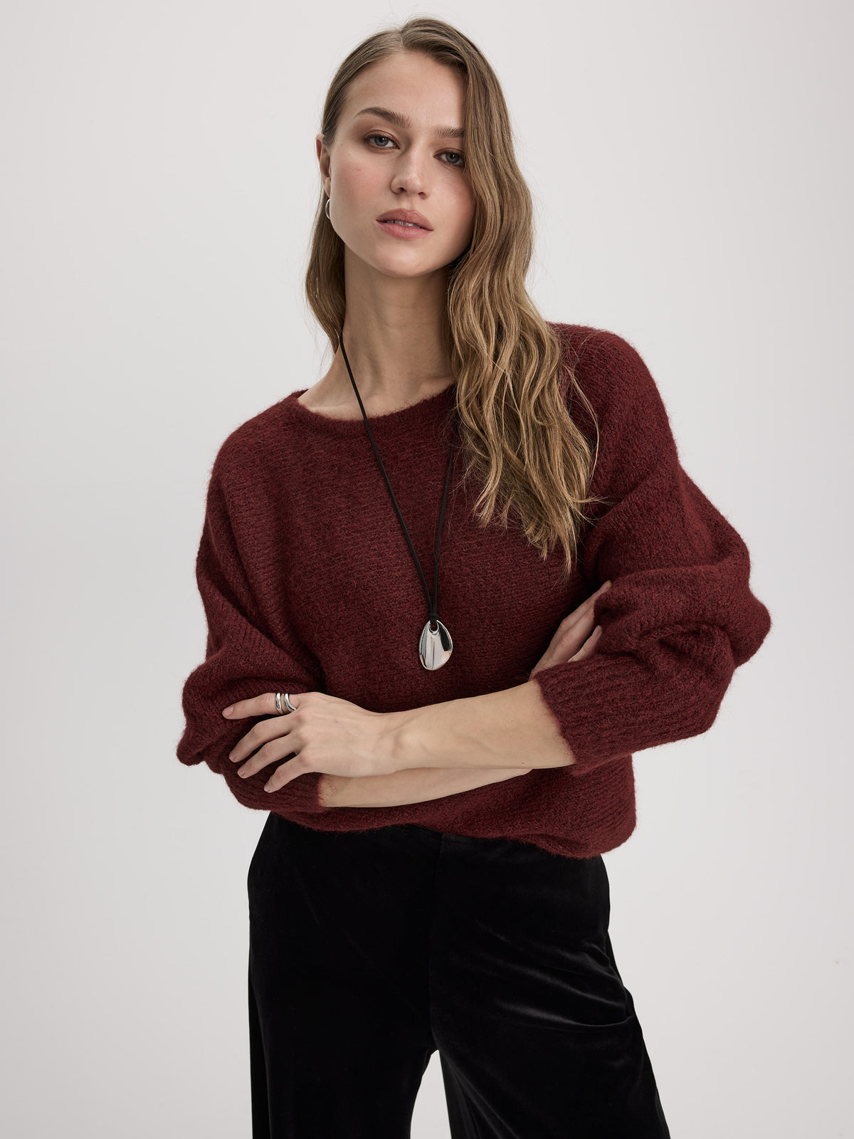 Pull boxy à manches longues et col bateau