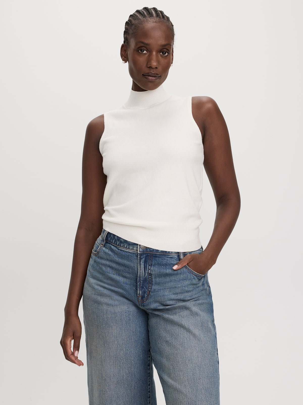 Sleeveless Mock-Neck Sweater