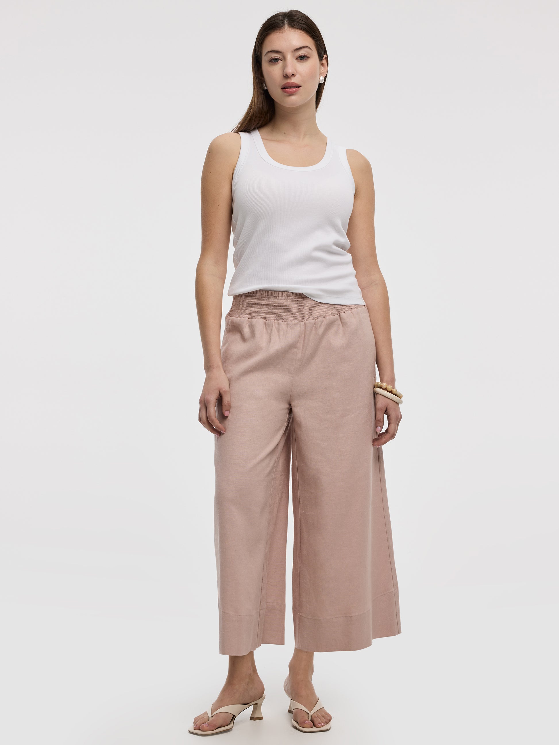 Cropped Wide-Leg Linen-Blend Pant