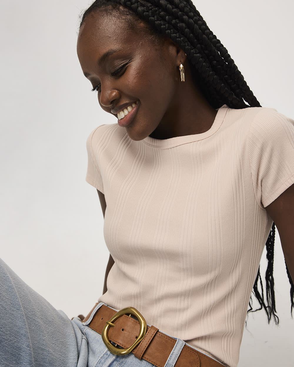 Fitted Crew-Neck Ribbed T-Shirt