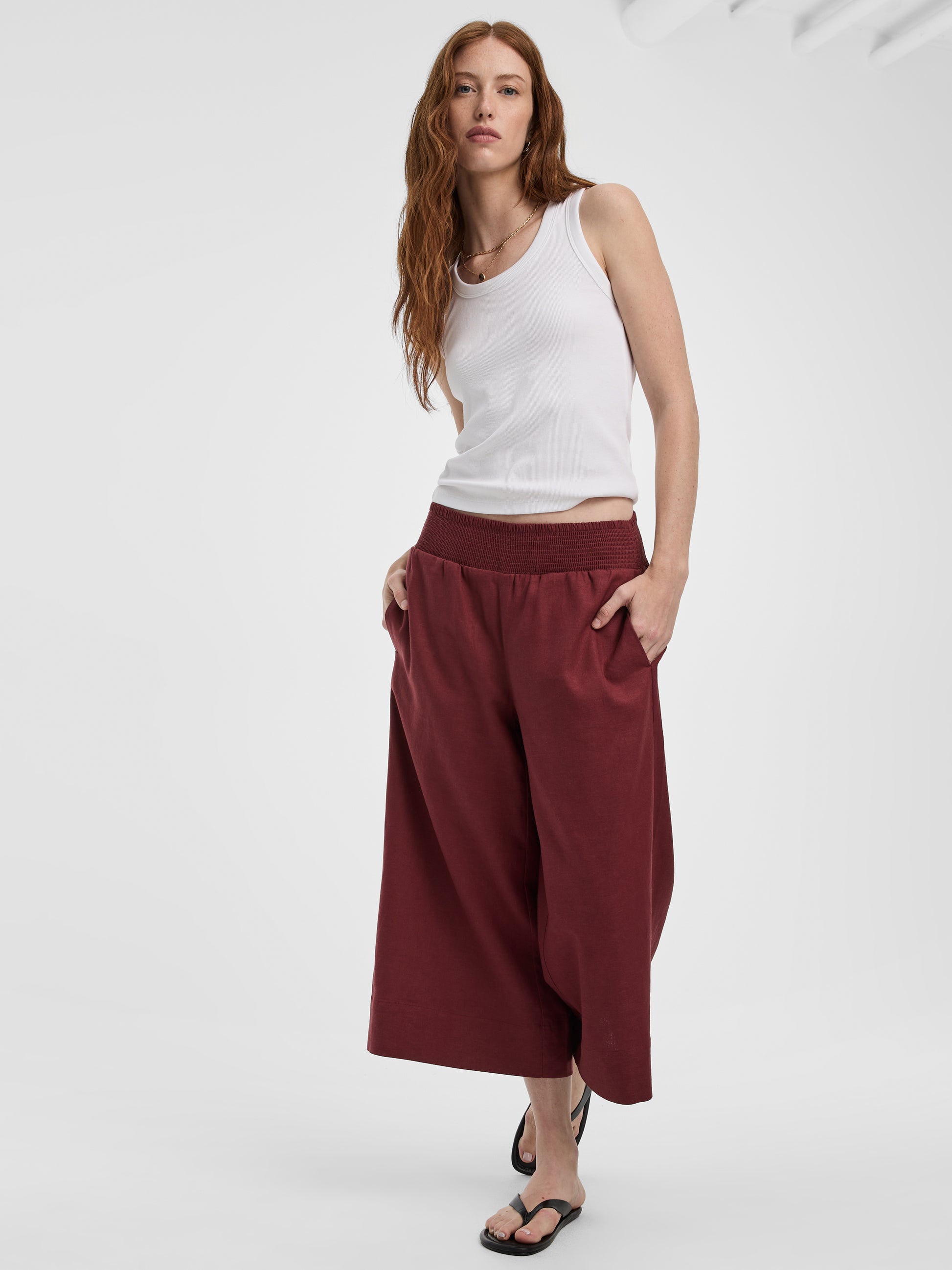 Cropped Wide-Leg Linen-Blend Pant