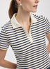 Striped Short-Sleeve Polo Sweater