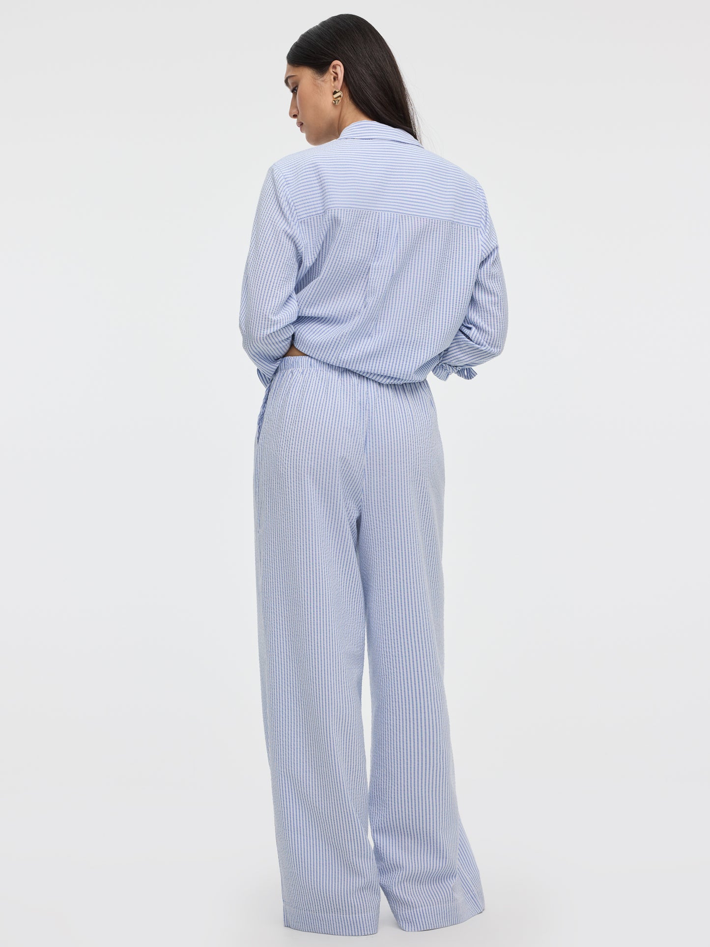 Striped Wide-Leg Seersucker Pant