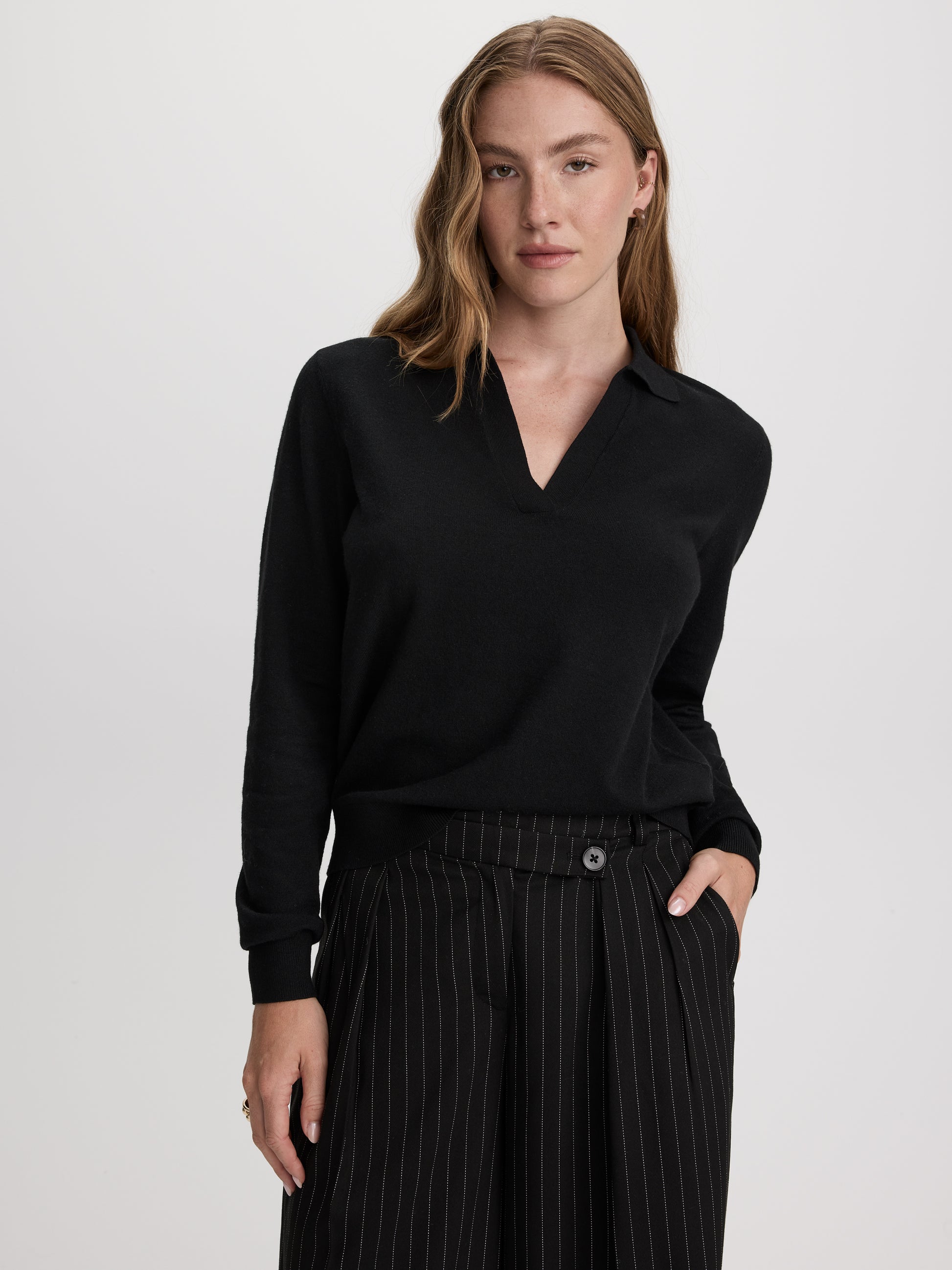 Long-Sleeve Sweater with Johnny Collar - R Essentials