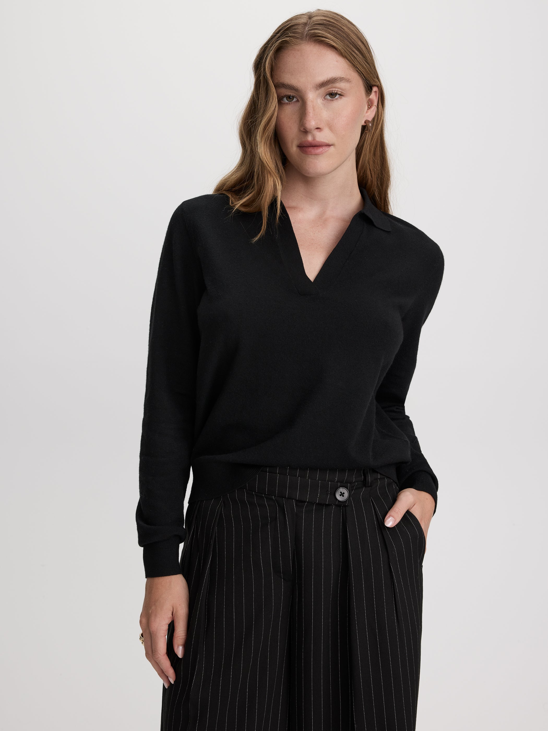 Long-Sleeve Sweater with Johnny Collar - R Essentials
