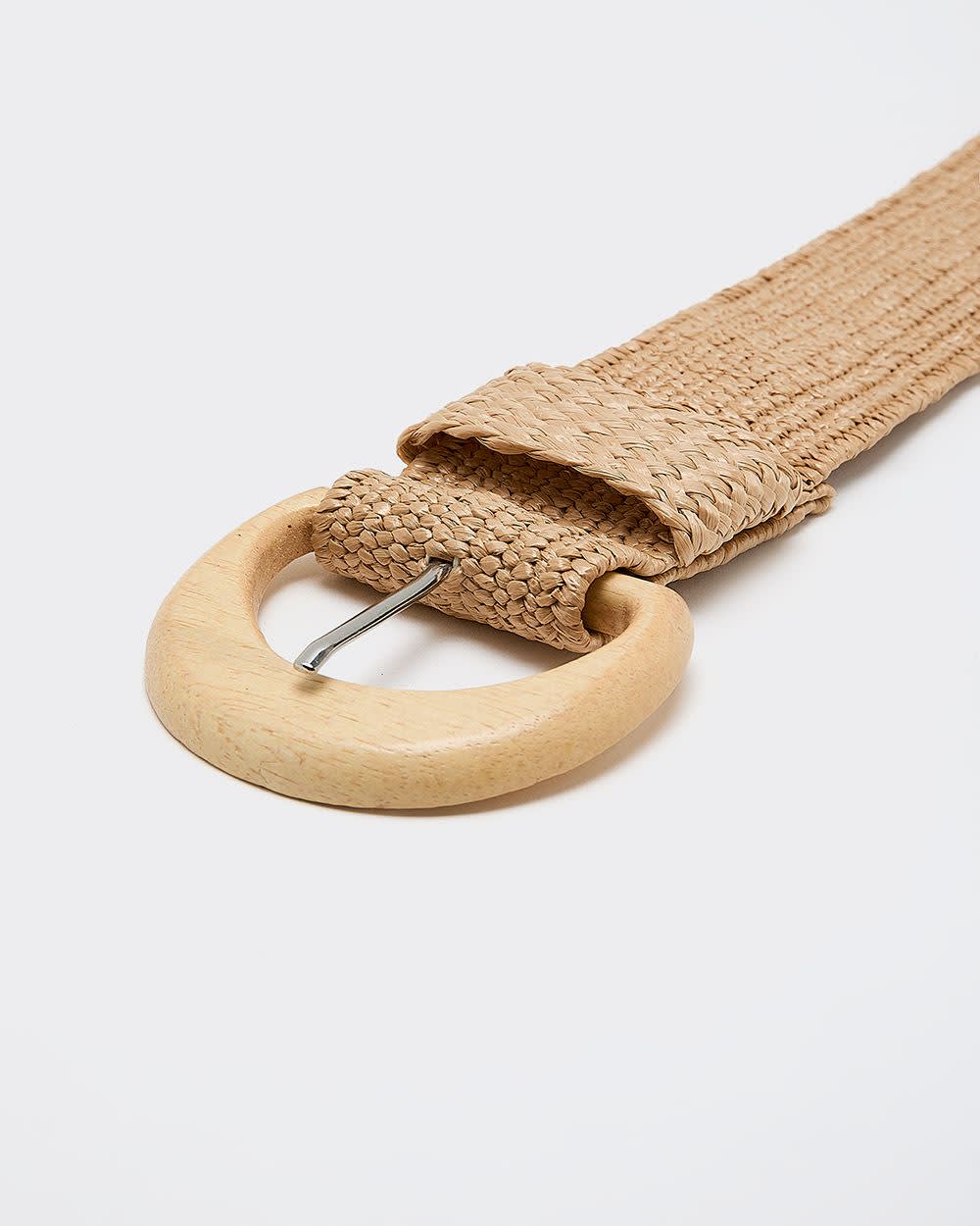 Elastic Straw Belt with Wooden Buckle