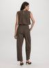 Sleeveless Crew-Neck Blouse with Shoulder Pads