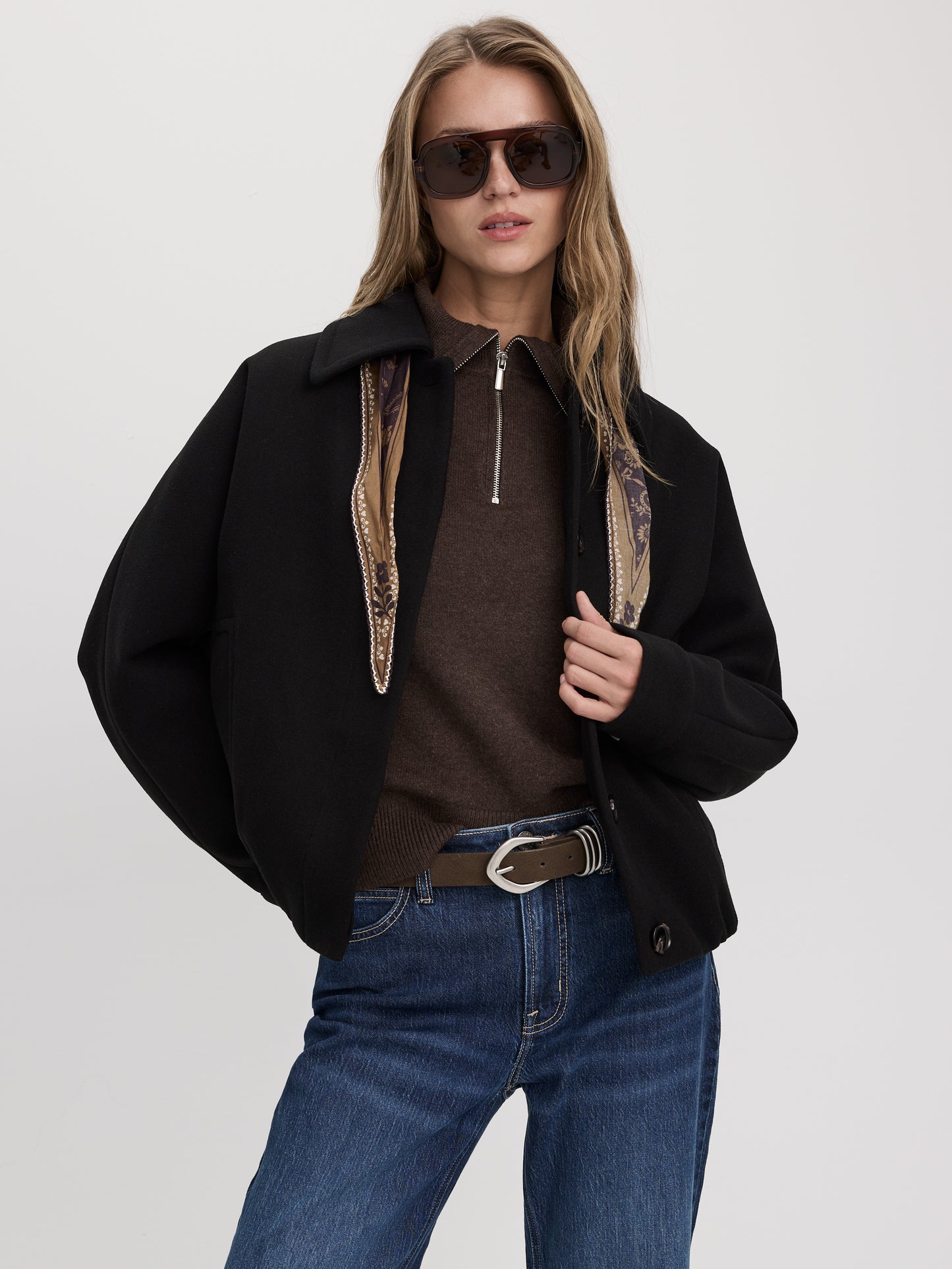Long-Dolman-Sleeve Melton Jacket