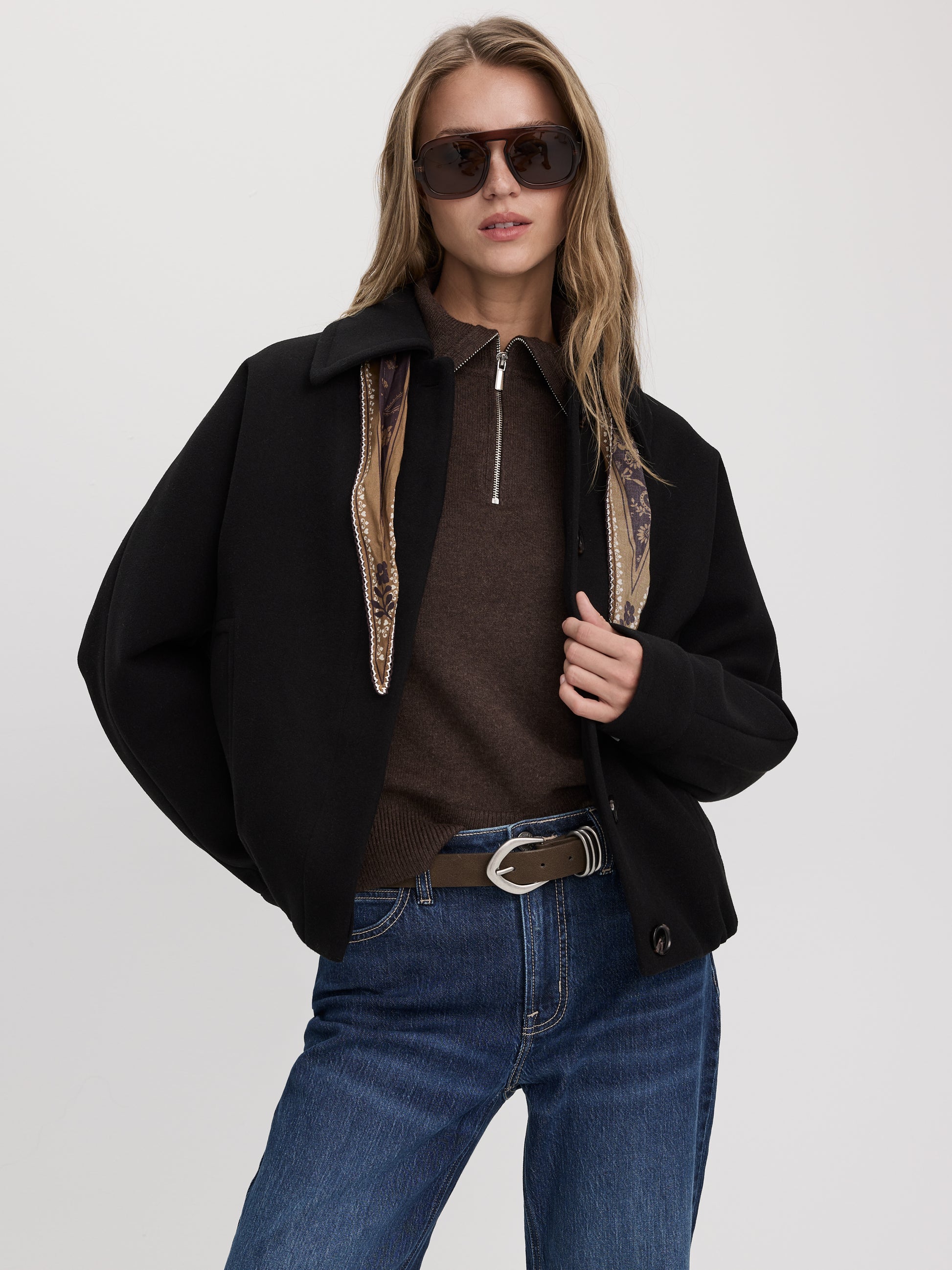 Long-Dolman-Sleeve Melton Jacket
