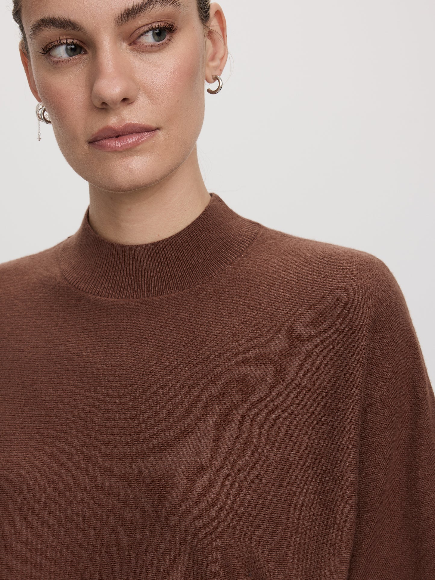 Merino-Blend Short-Sleeve Mock-Neck Sweater