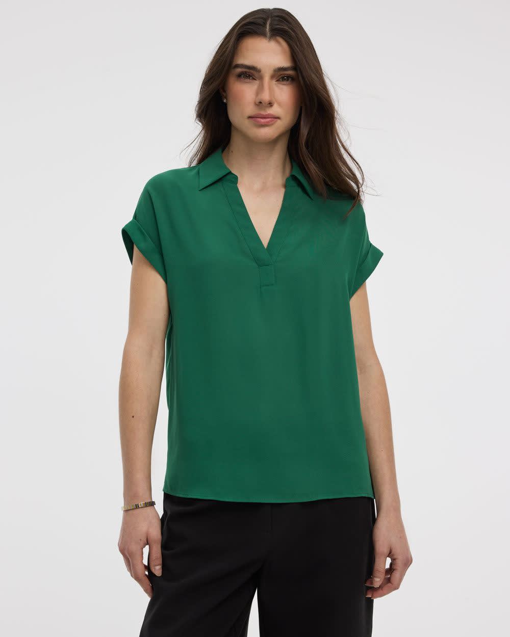 Blouse fluide à manches courtes et col en V - R Essentiels