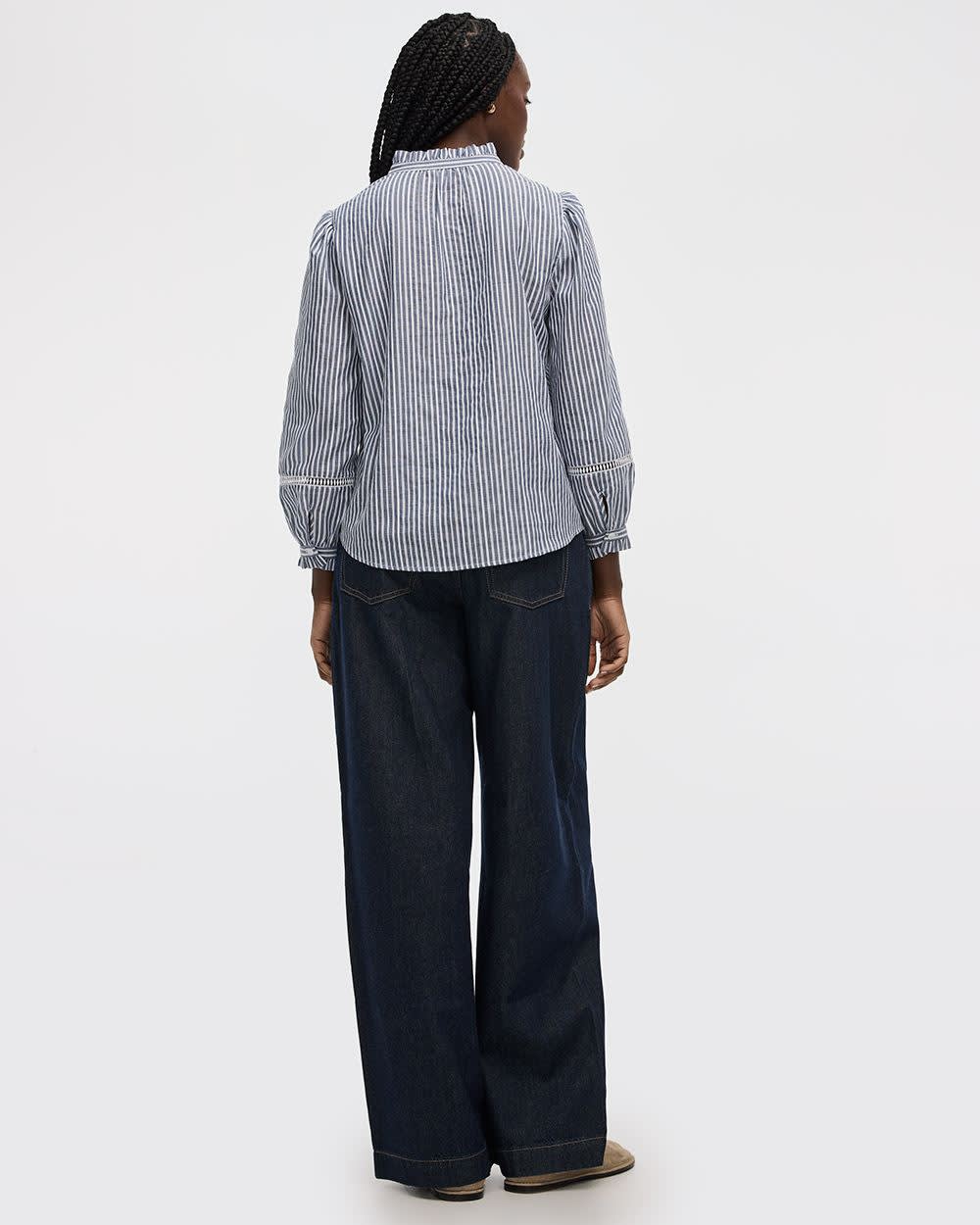 Puffy-Sleeve Mock-Neck Blouse with Embroideries