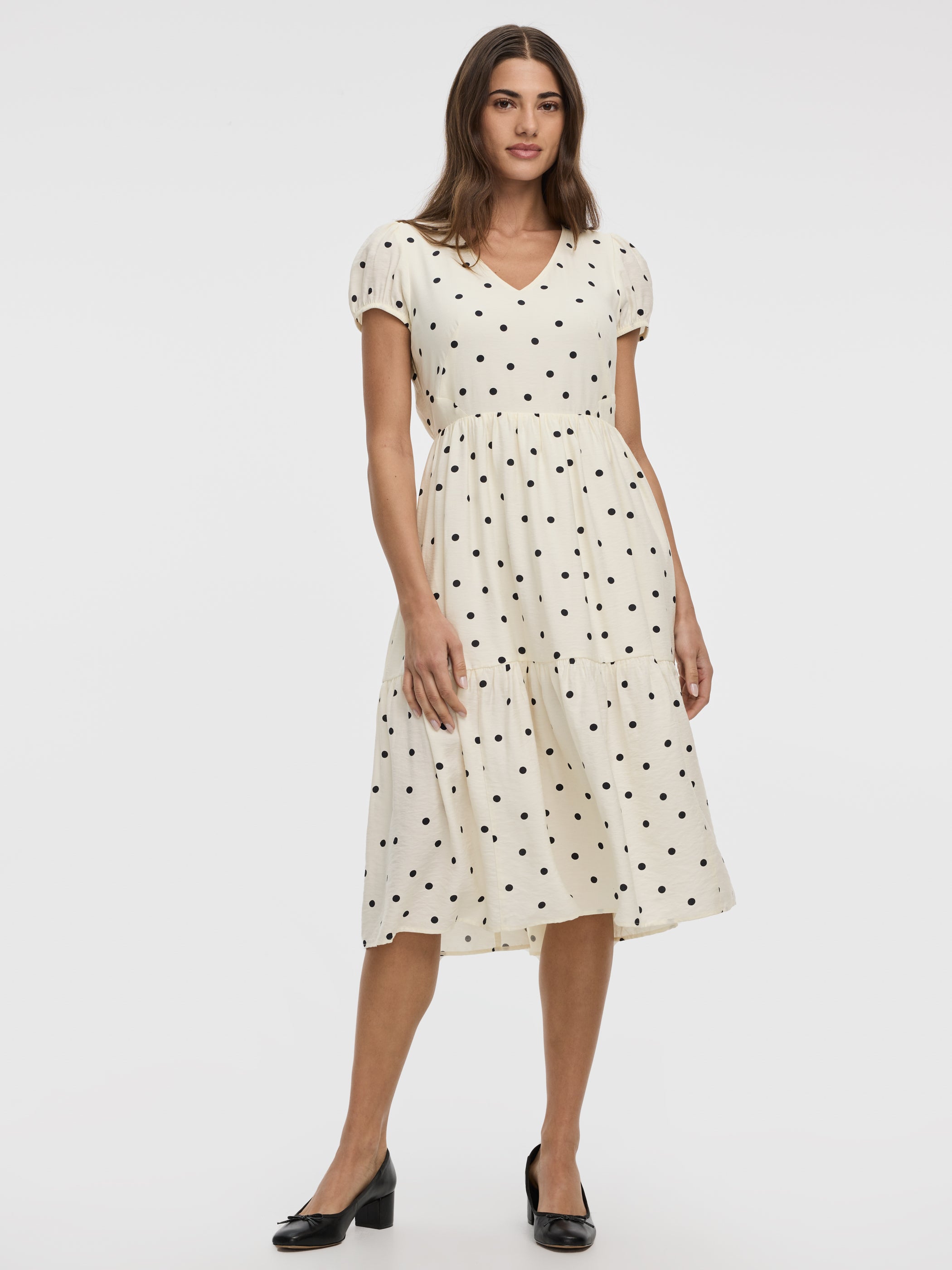 Short-Sleeve V-Neck Midi Dress