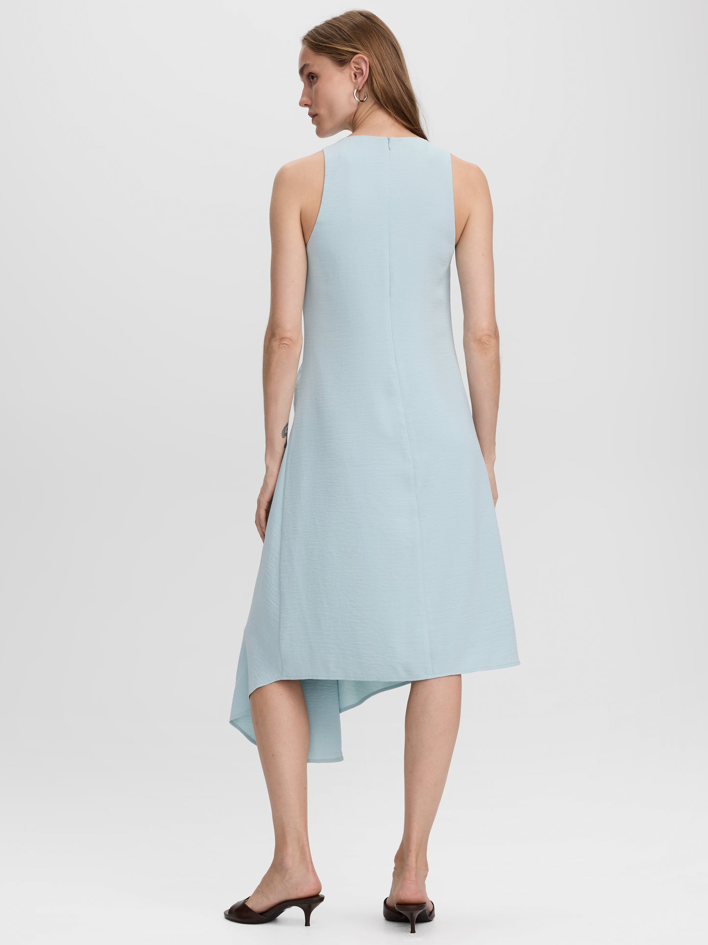 Sleeveless Midi Dress with Draped Waistband