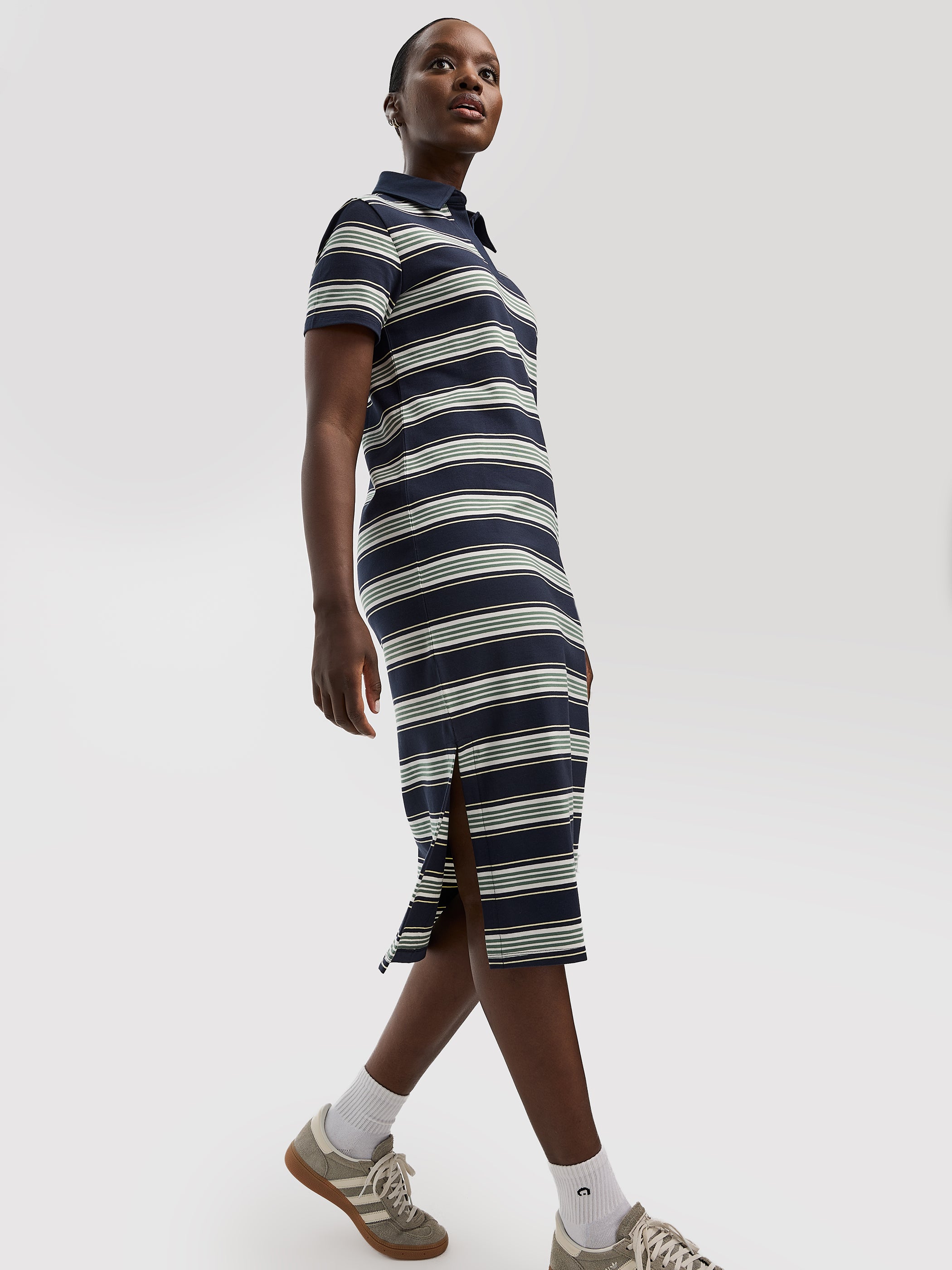 Women's Striped Short-Sleeve Polo Dress – Stretch Knit | Hyba by