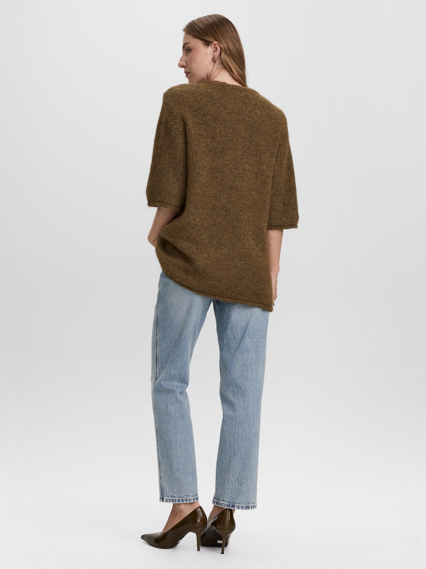 Elbow-Sleeve Crew-Neck Boxy Sweater