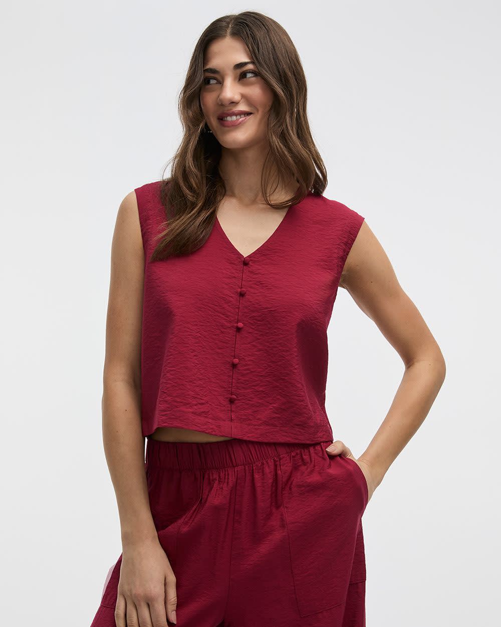 Extended-Sleeve V-Neck Buttoned-Down Blouse