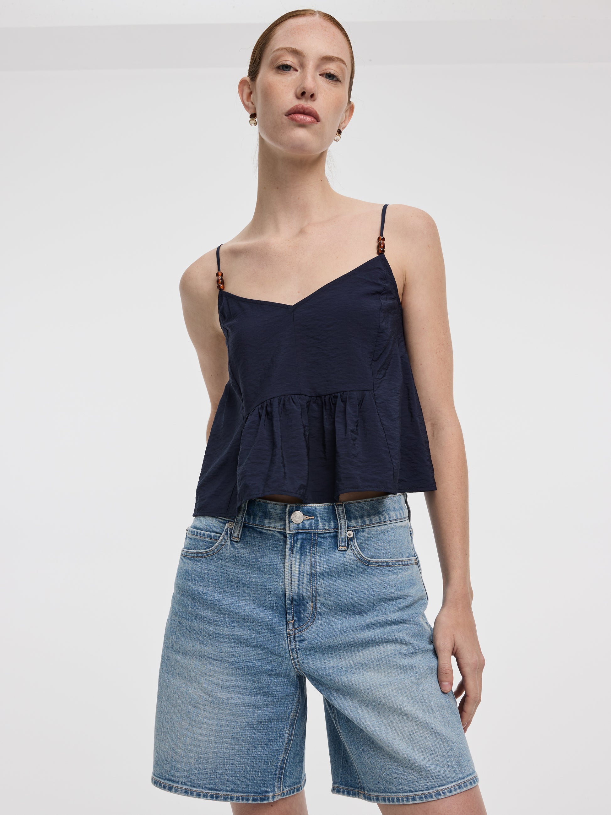 Cropped V-Neck Peplum Cami