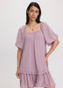 Square-Neck Mini Dress with Bubble Sleeves