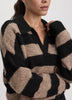 Striped Long-Sleeve Boxy Sweater with Johnny Collar