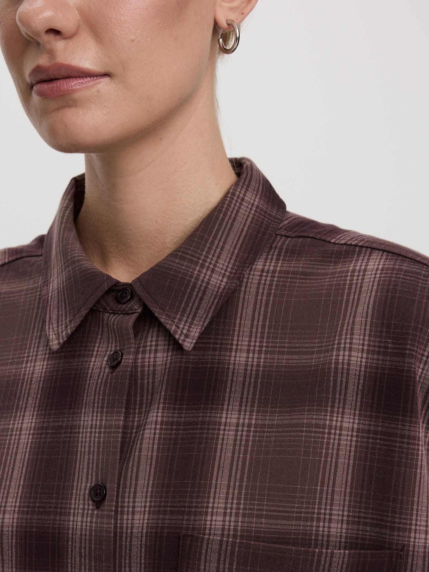 Loose Plaid Blouse with Pocket