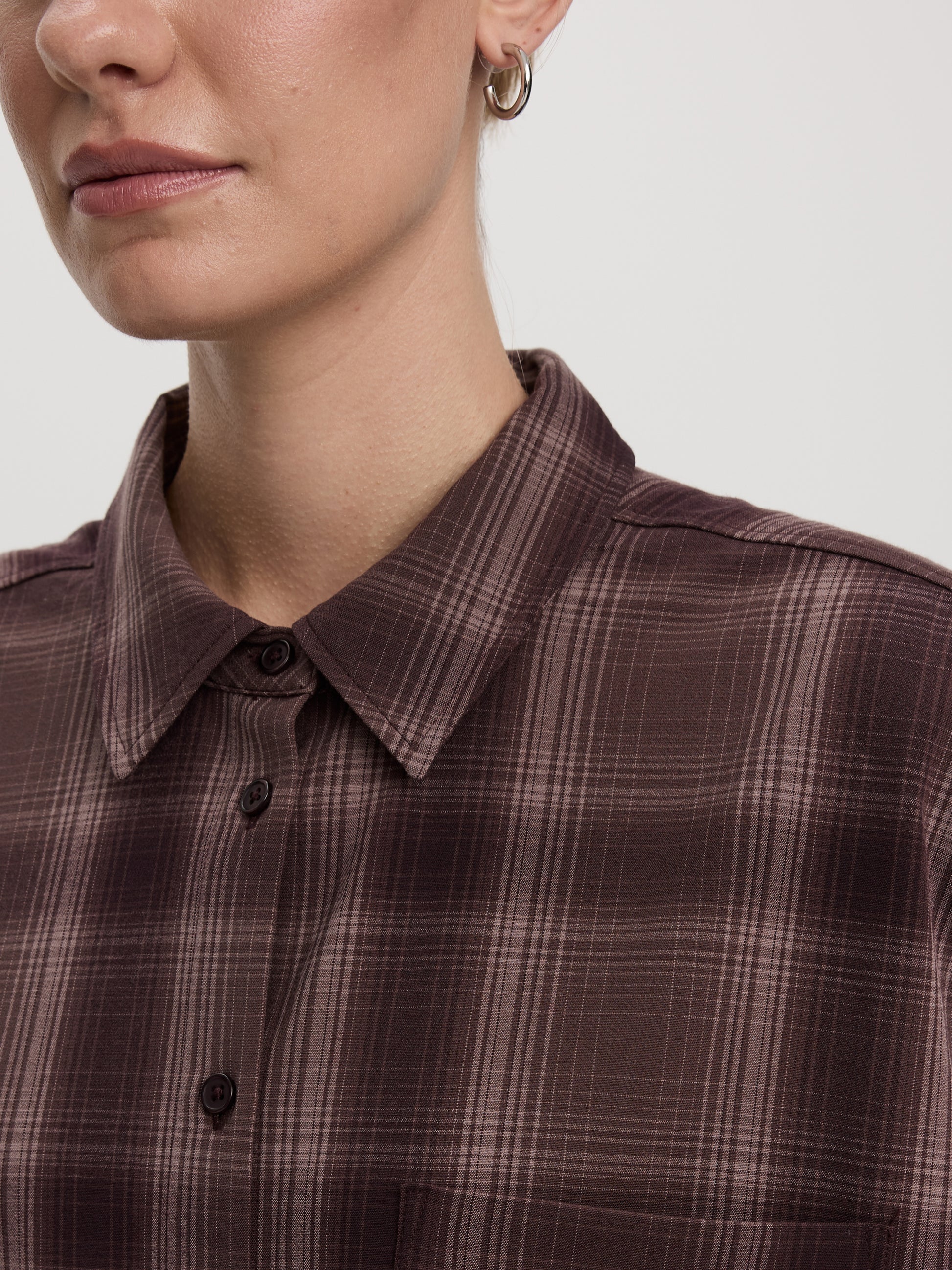 Loose Plaid Blouse with Pocket