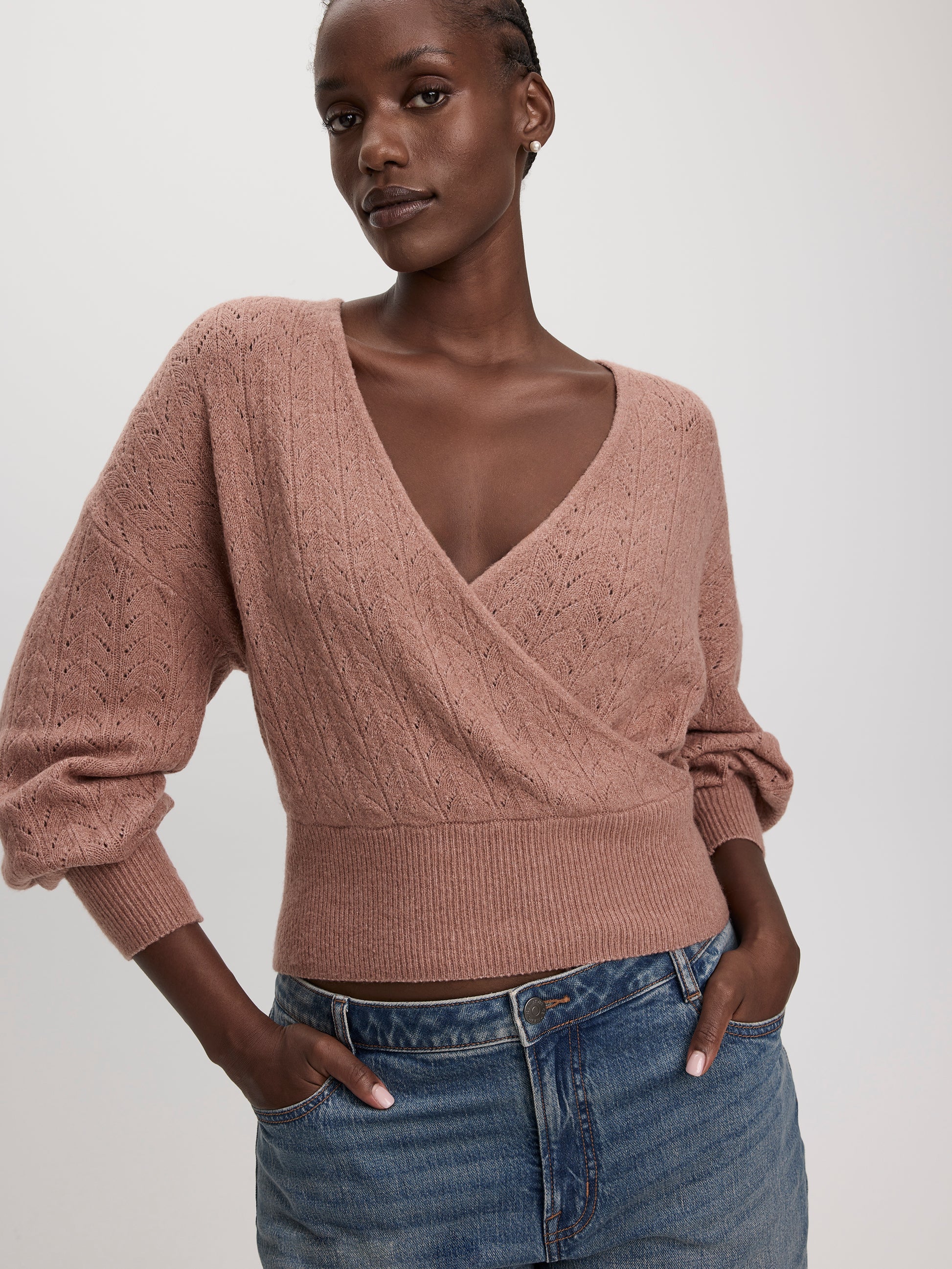 Long-Sleeve V-Neck Wrap Sweater