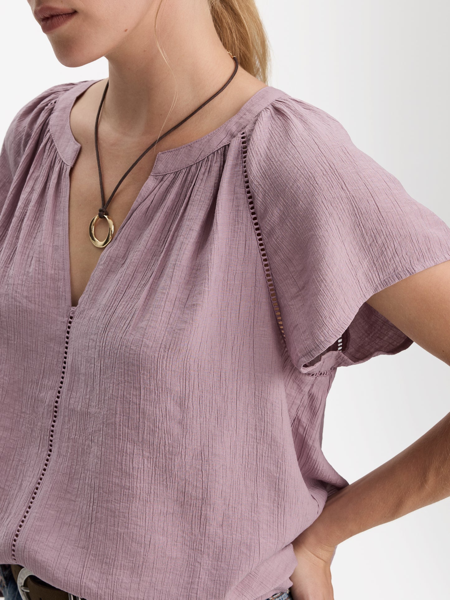 Split-Neck Blouse with Flutter Sleeves